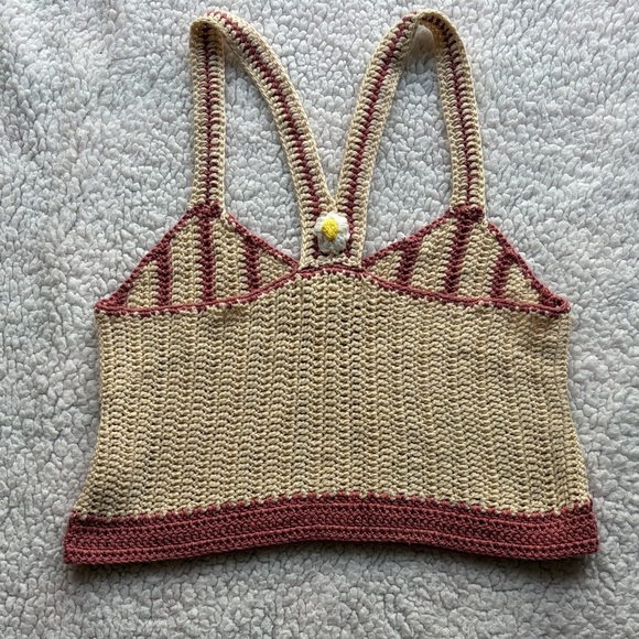 Listicle Cream and Dusty Rose Crochet Striped Tank Top - Picture 2 of 4